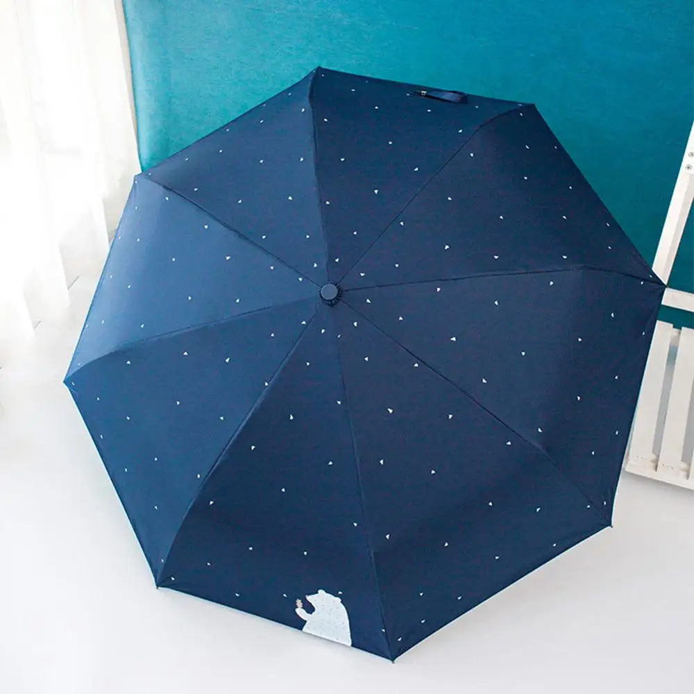 

Fully Automatic Triple Folding Umbrella Bear Print Black Coating Umbrellas Anti Windproof Sunshade Parasol Umbrella Anti-UV