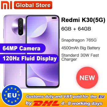 

Global ROM Original Xiaomi Redmi K30 5G 64GB 6GB Snapdragon 765G Octa Core Smartphone 6.67” 64MP Quad Rear Camera 4500mAh