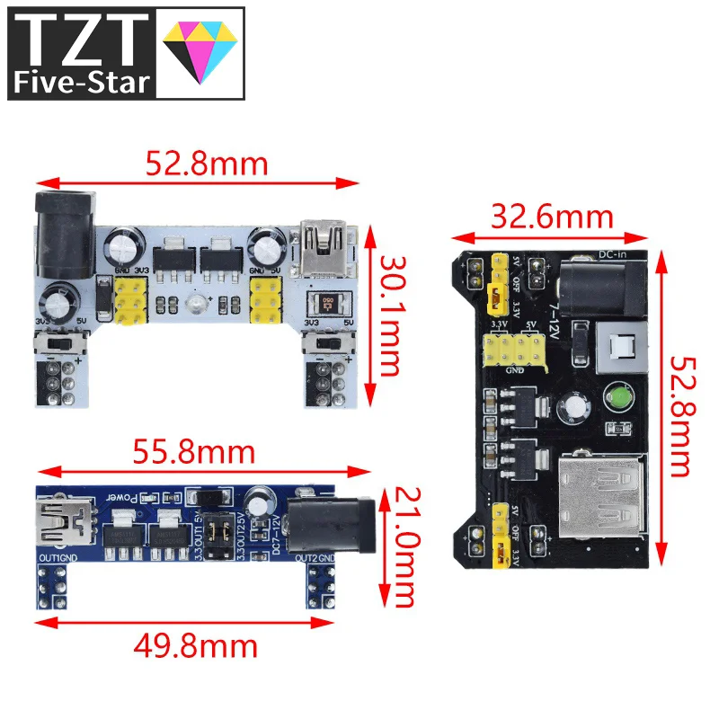 MB102 Breadboard-Stromversorgungsmodul / MB102 weißes Breadboard-dediziertes Leistungsmodul 2-Wege 3,3 V 5 V MB-102 lötfreies Breadboard – Detail 6