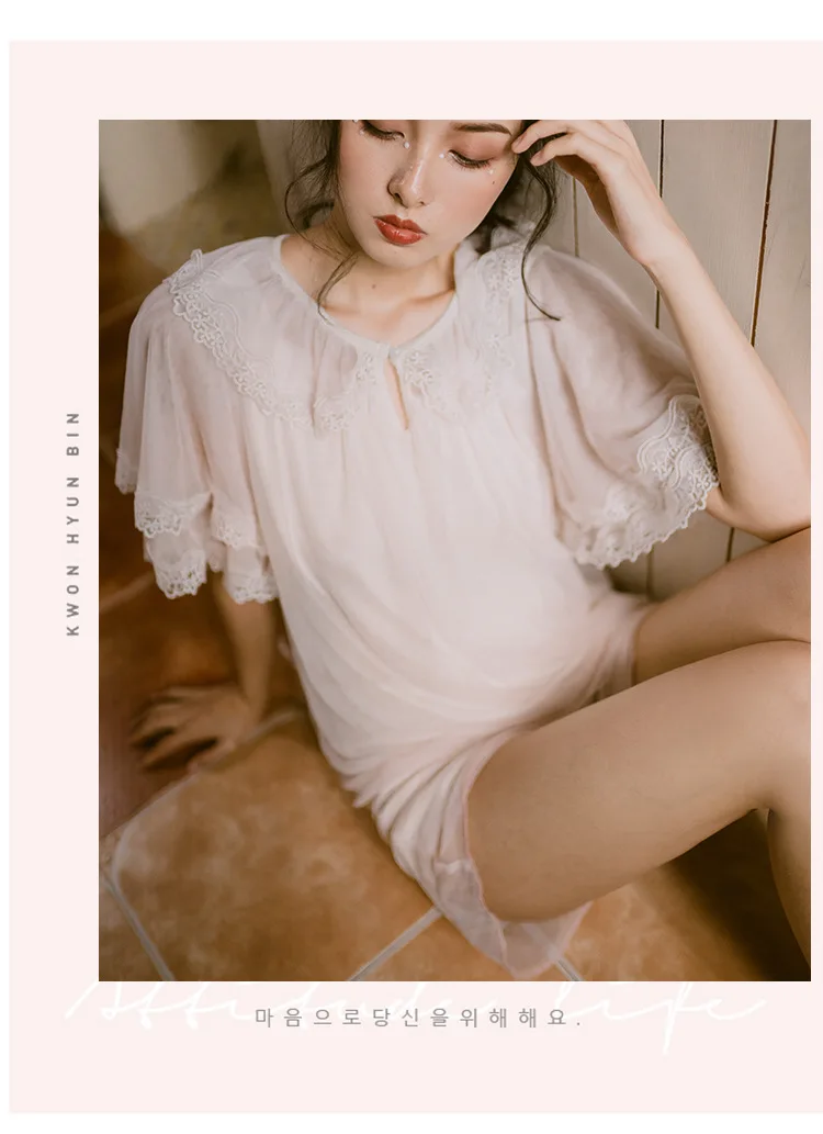 New Summer Thin Section Pajamas Ladies Court Mesh Modal Cotton Sexy Short-Sleeved Two-Piece Home Service