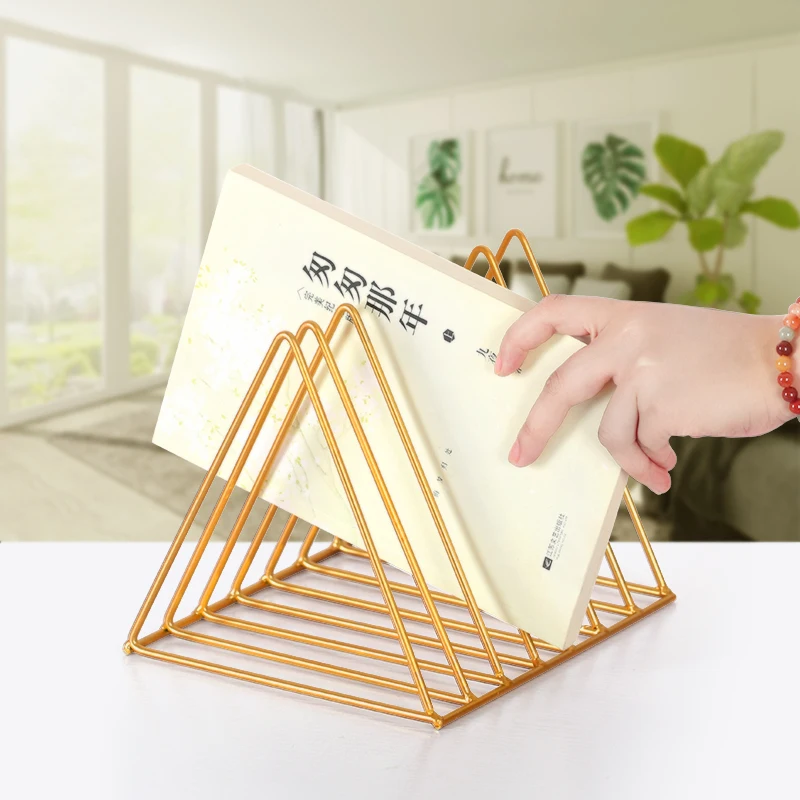 Nordic wrought iron creative triangle bookshelf Iron LP Record Rack Triangle Book Magzine Holder Desk Record Storage Organizer