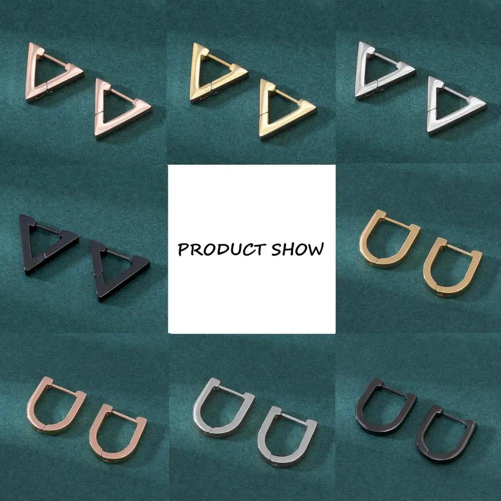 Stainless Steel Hoop Earrings for Women Men Black Rose Gold Plated Circle Round Earring Geometric Classic Cartilage Earrings