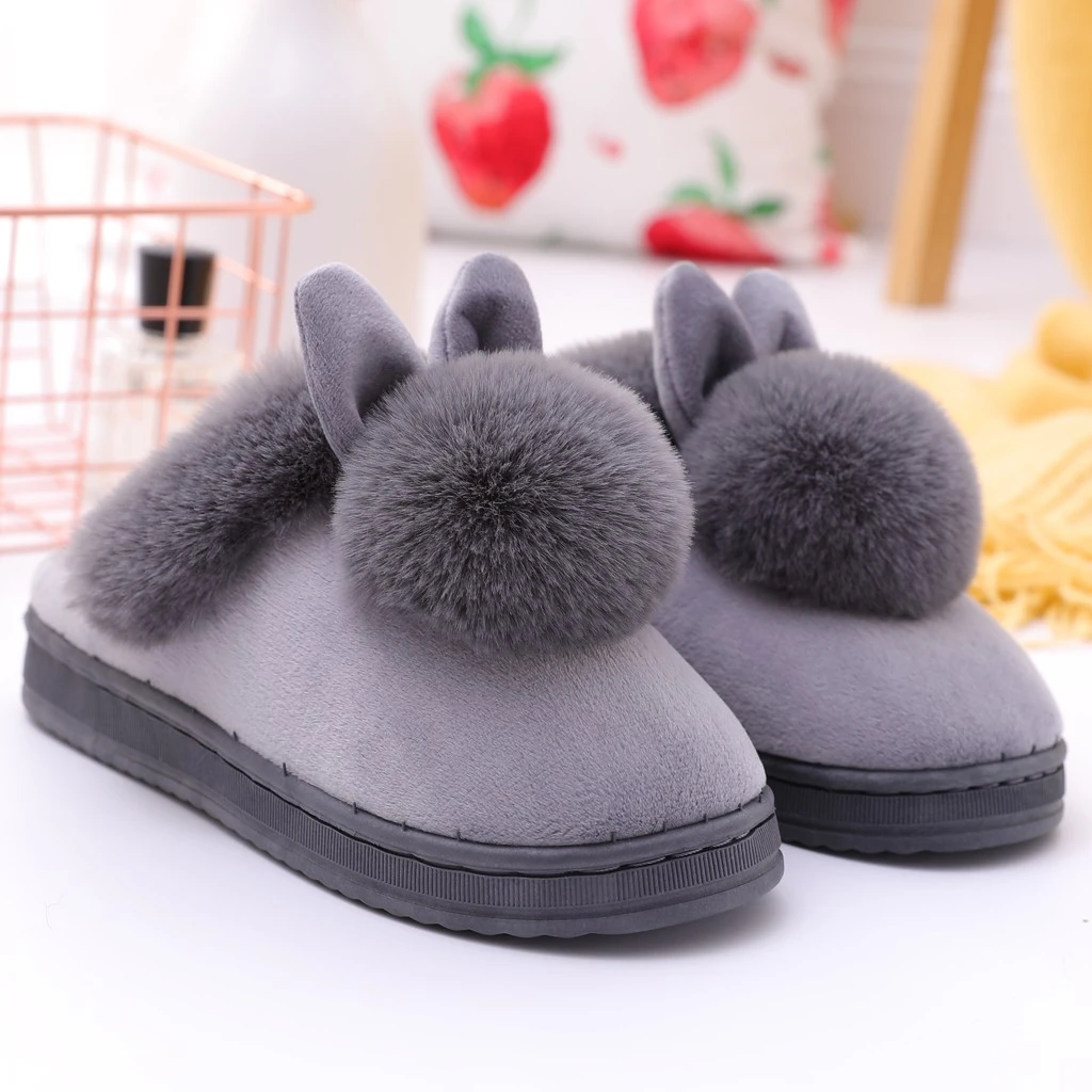 SAGACE Women House Slippers Plush Winter Warm Shoes Home Furry Rabbit Ears Indoor Slippers Soft Comfort Footwear Shoe 1128