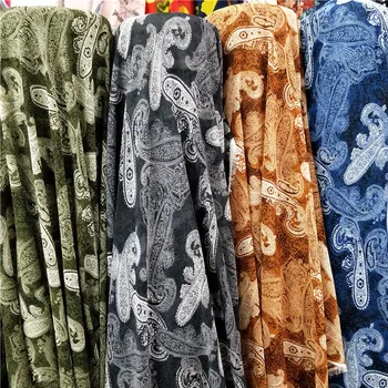 

High-grade Cashew Saffron Encrypted Print Edgy Chiffon Fabric Designer DIY Dress Shirt Scarf Material Soft Cloth Telas 90x130cm