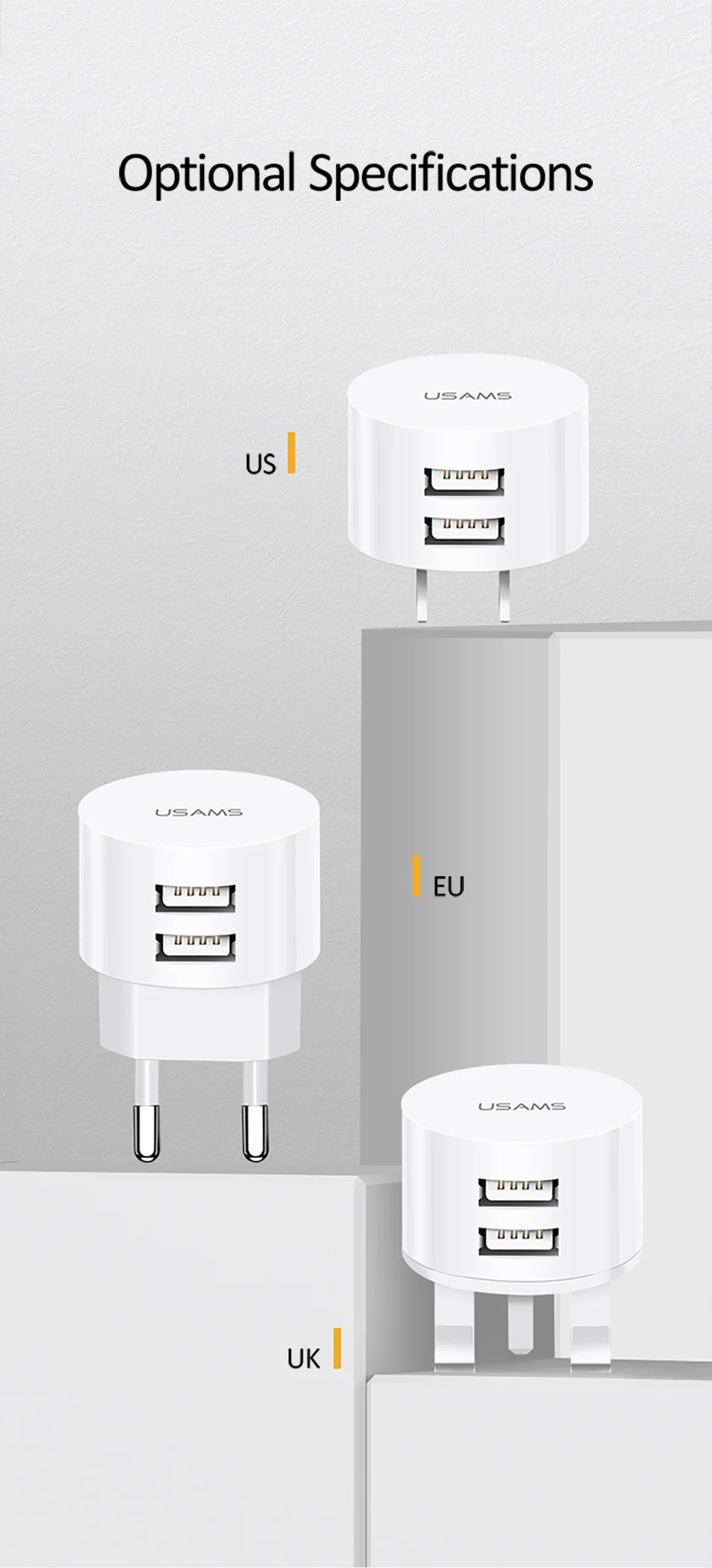 USAMS 5V 2.1A Min EU UK US Plug Mobile Phone Charger for iPhone Samsung Huawei iOS Android 2 Ports White Travel Wall Charger usb c 20w