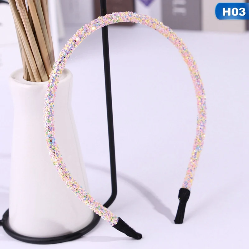 1Pc Bling Glitter Hairband For Girls Korean Version Solid Candy Color Women Hair Hoop Headbands Hair Accessories