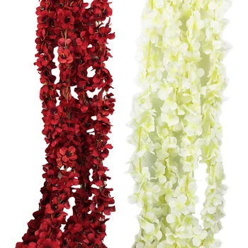 

2x 2M Home Fashion Artificial Hydrangea Party Romantic Wedding Decorative Garlands of Artificial Flowers Wisteria V1820 Red & Wh