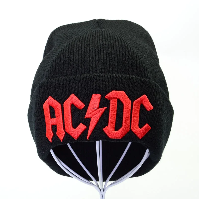 Зимняя вязаная шапка с вышитыми буквами ACDC для мужчин и женщин, зимние шапки ACDC рок, Шапка-бини, уличная теплая вязаная шапка, Лыжная шапка