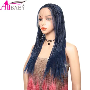 

Long Box Cornrow Braided Wigs Synthetic Lace Front Wig Blue Box Braids African American Women Hairstyle Alibaby