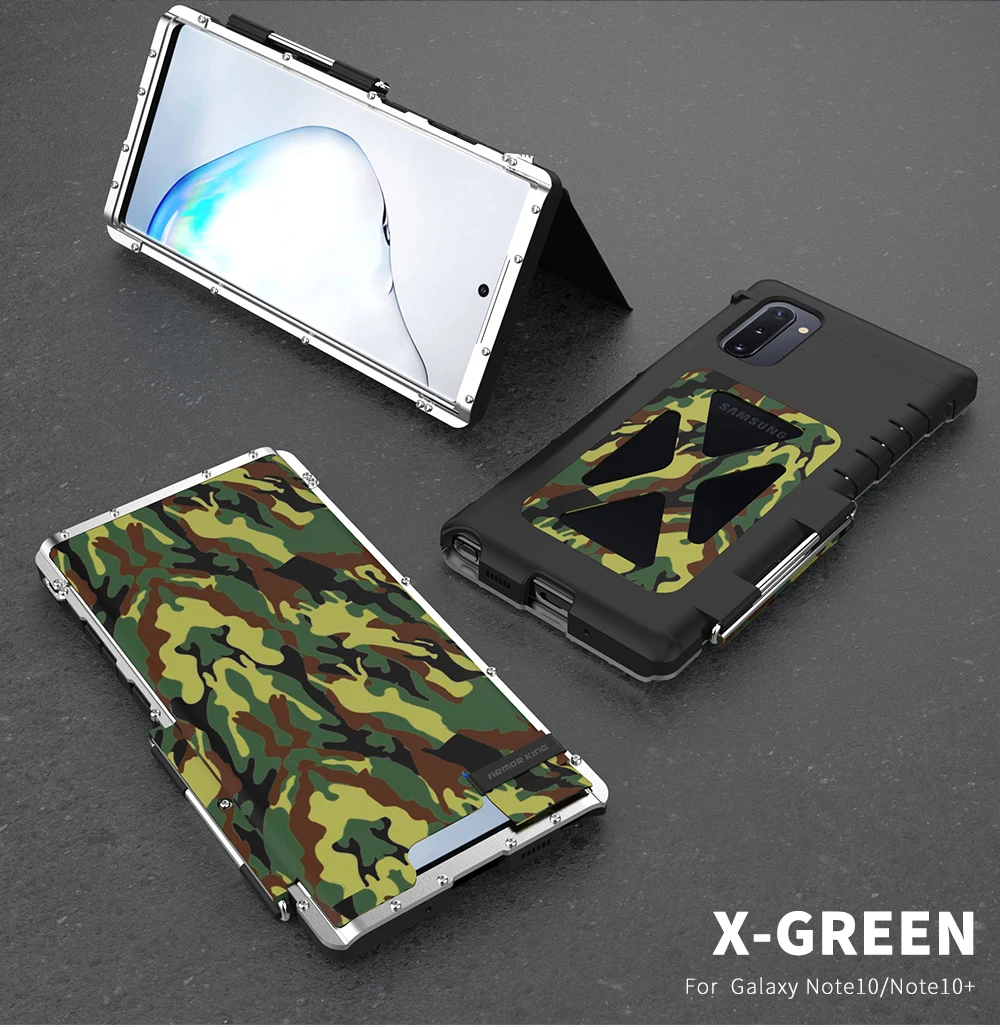 Camouflage Открытый спортивный металлический флип-кейс для samsung Galaxy Note 10 10+ Plus 5G KickStand Cover Armor King Shell теплоотвод военный - Цвет: Camouflage