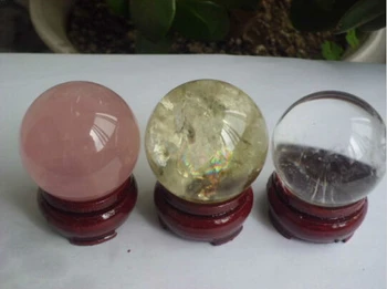 

+++---515+++3 NATURAL Rose + CITRINE +clear quartz crystal sphere ball healing