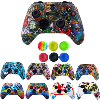 

Silicone Protective Skin Case for XBox One X S Controller Protector Water Transfer Printing Camouflage Cover 6 Thumb Grips Caps