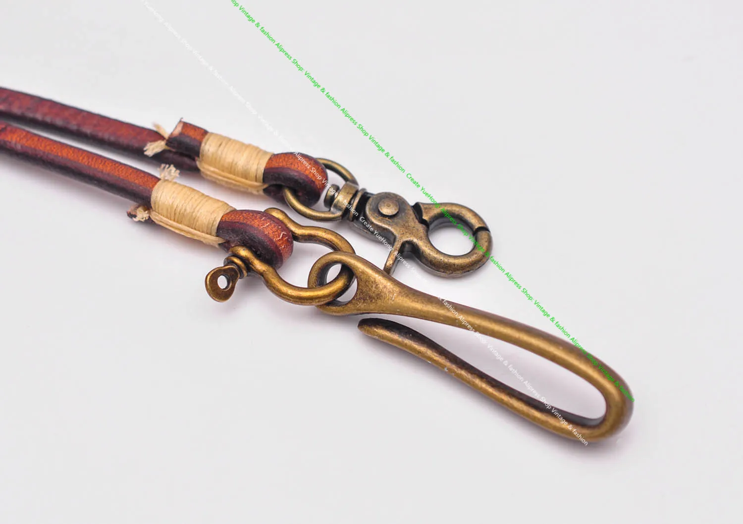 30" Retro Brown Handmade Long Punk Biker Motocycle Trucker 7*5mm Thick Plain Leather Keychain Jean Wallet Chain With Brass Hook - Image 2