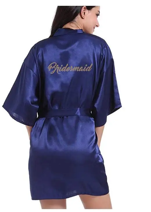 navy blue robe gold writing kimono bridal party robe bridesmaid sister mother of the groom bride robes wedding best gift
