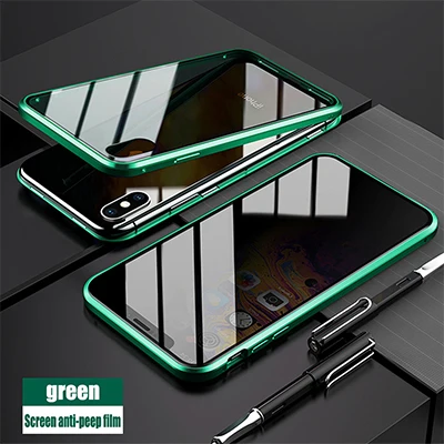 Для iPhone11 6 7 8 X XS Max Zmetal Рамка Анти-писк магнитная Передняя и задняя закаленное Пленка чехол для мобильного телефона - Цвет: green