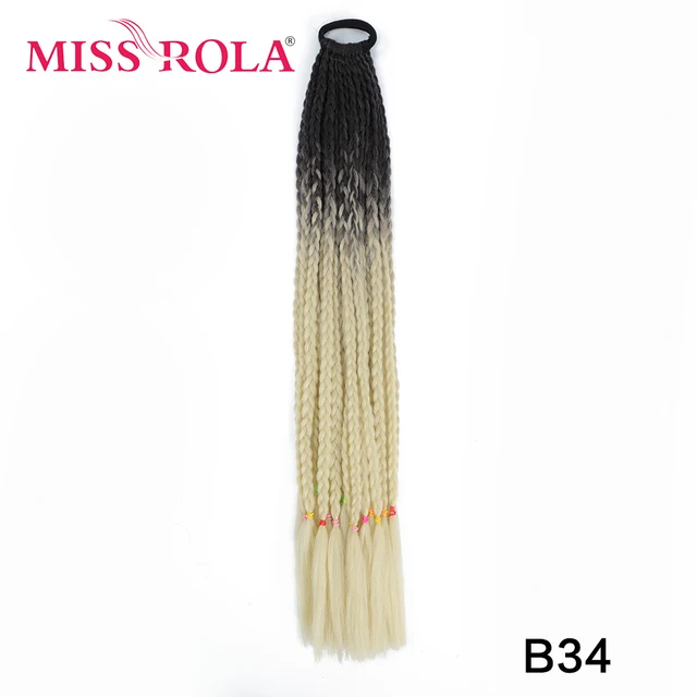 Synthetic Chignon Hair 60cm Hair Color Gradient Dirty Braided Ponytail Women Elastic Hair Rubber Band Hair Accessories Headband B34
