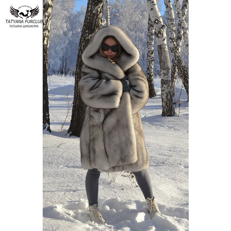 Tatyana Furclub шуба из натурального Лисьего меха Женская длинная роскошная женская куртка из натурального Лисьего меха зимнее модное плотное пальто с меховым капюшоном