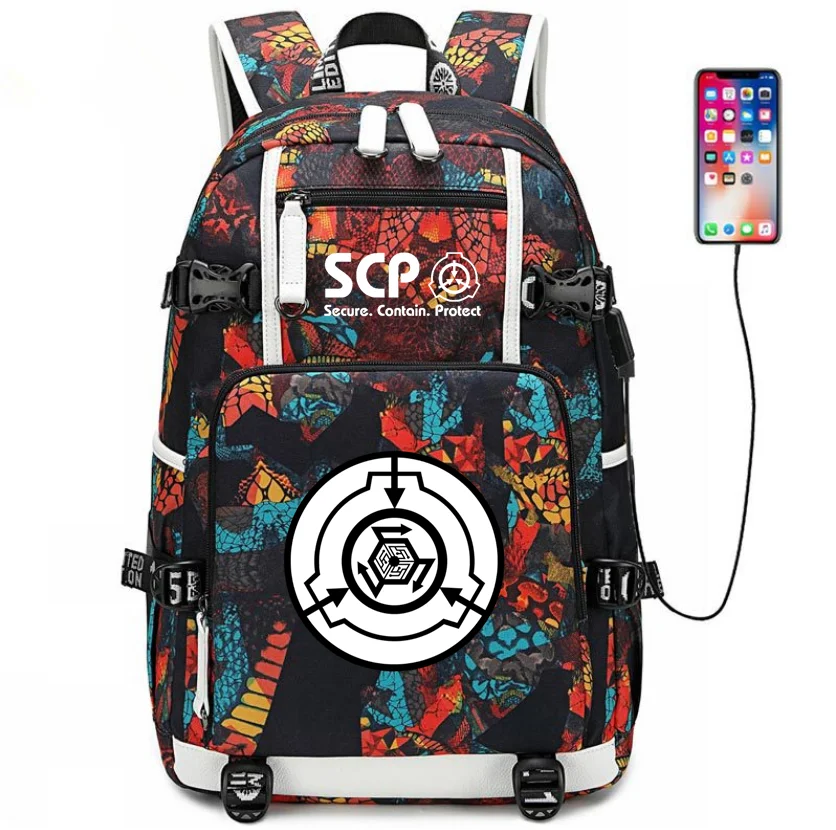 SCP специальные процедуры удержания основы Рюкзак Школьная Сумка Usb Зарядка музыка ноутбук дорожная сумка