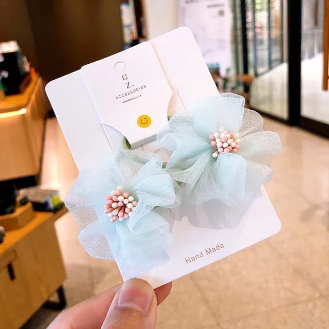 Oaoleer 2PCS/Set Novelty Net Yarn Flowers Elastic Hair Bands for Children Hair Circle Girl Hair Rope Rubber Band Ponytail Tie 1