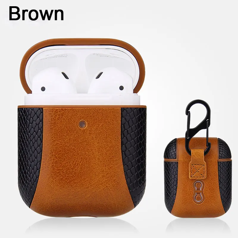 brown Змеиная кожа чехол для Apple AirPods 1 2 Bluetooth беспроводной защитный чехол для наушников для Air Pods Pro Чехол зарядная коробка - Цвет: brown