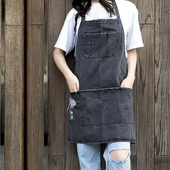 

Cotton Denim Apron Adult Baking Work Clothing with Adjustable Strap Fashionable Home Apron for Cafes Lounge Bars and Kitchens