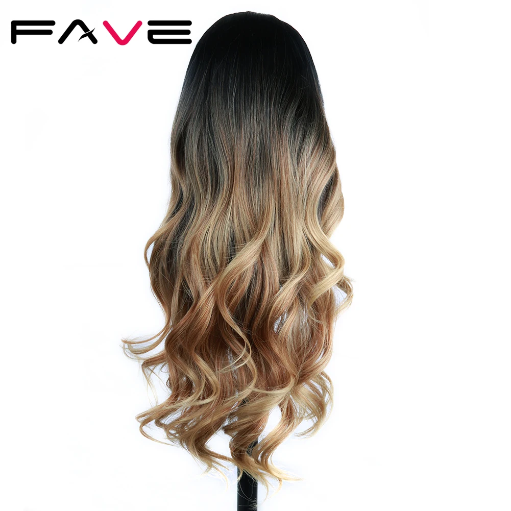 FAVE Synthetic Hair Wig Long Wavy Wig Ombre Black Brown Heat Resistant Fiber For Black/White Women Cosplay/Party Cosplay Wigs