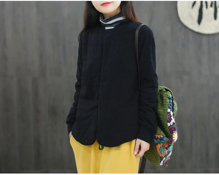 National Wind Retro Literature And Art Cotton Linen Thin Autumn& Winter Baseball Uniform Short Cotton Coat Mori Girl Line Warm
