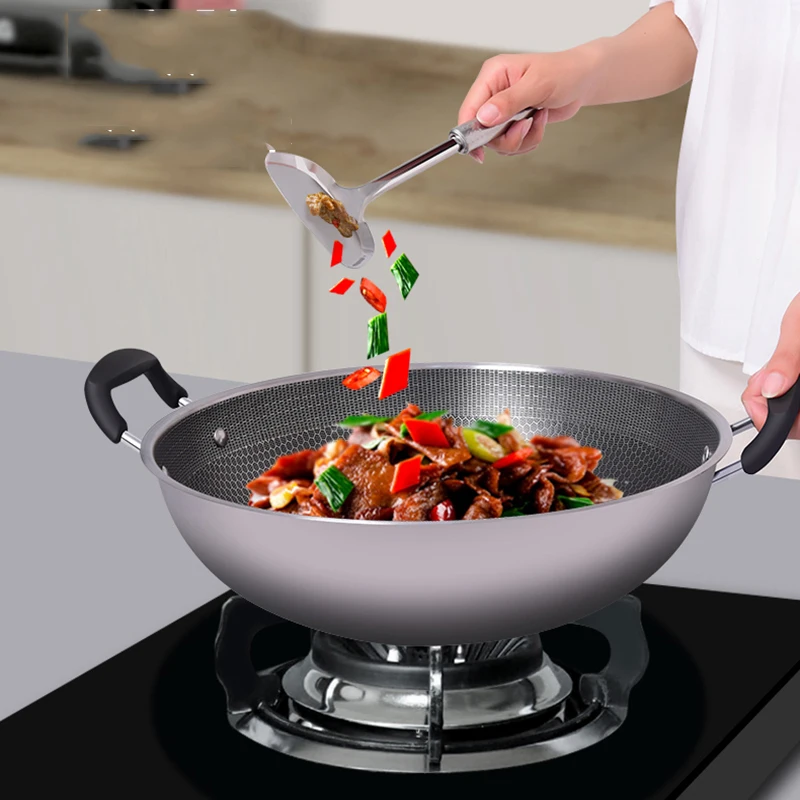 Nonstick Frying Wok Stove Nonstick Titanium Black Gas Burner Wok Stove  Stainless Wok Vitroceramica Kitchen Accessories ZGF5OC - AliExpress