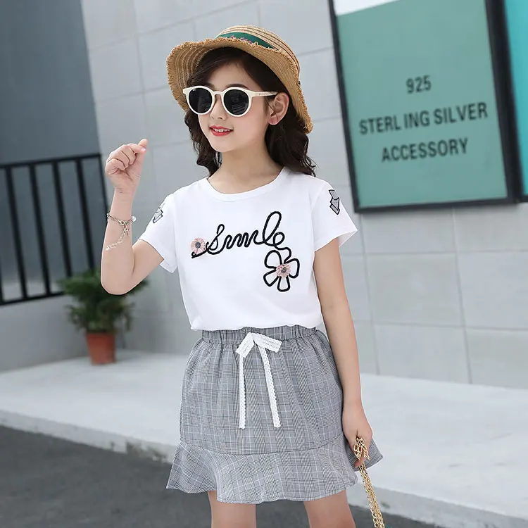 Детская одежда летняя футболка с короткими рукавами и простая юбка хлопковый