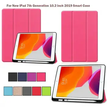 

For iPad 7th 10.2 Inch 2019 PU Leather Smart Case Slim Shell Standing Flip Cover With Pen Holder A2200 A2198 A2232
