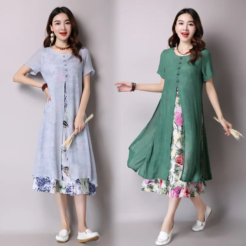 Vestidos хлопковое и льняное платье летнее зеленое винтажное с цветами длинные