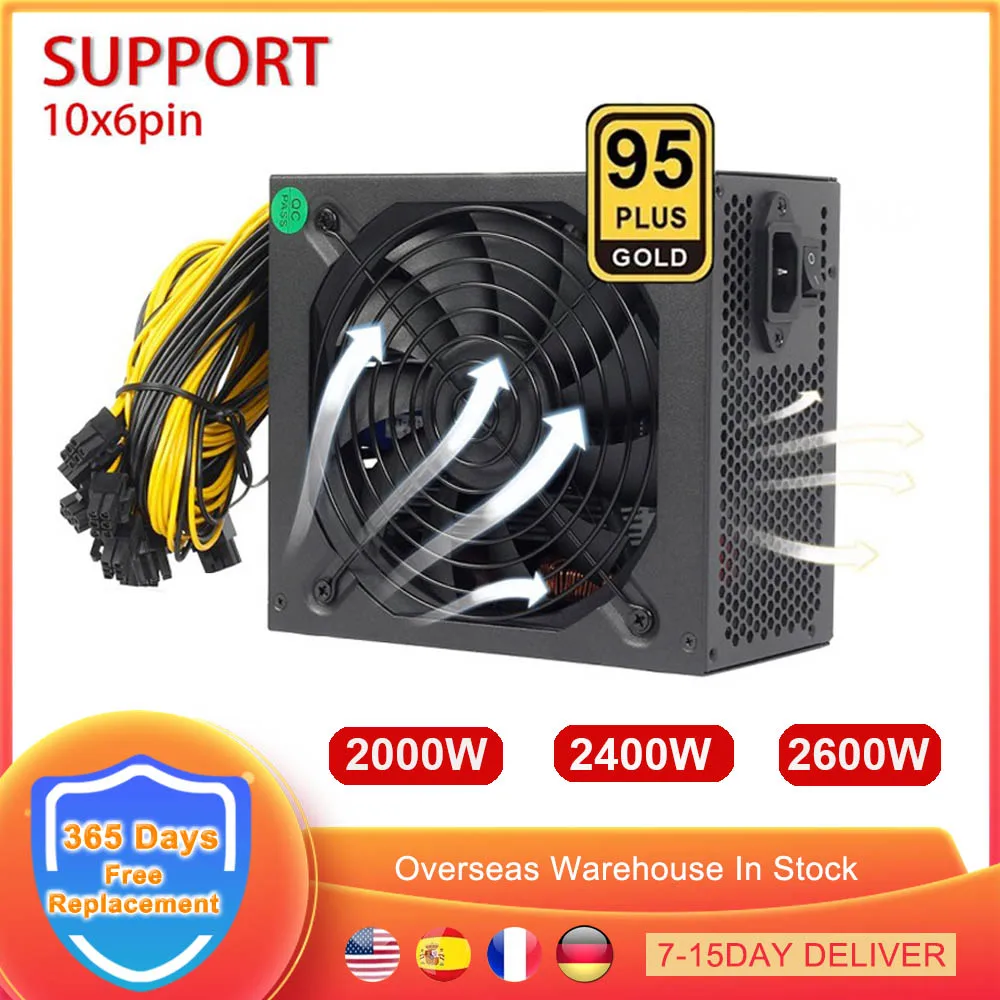 Блок питания для майнинга биткоинов 2000 Вт 2400 2600 PSU 160 в-240 В поддержка ATX