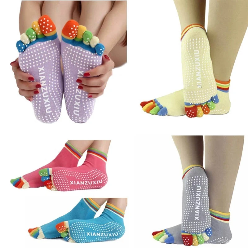 

21 Colors Womens Fitness 5-Toe Cotton Colorful Yoga Gym Non Slip Massage Toe Sports Socks Full Grip