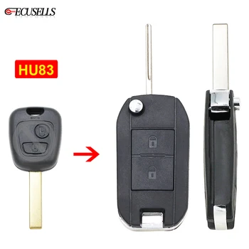

2 Button Flip Smart Key Case Folding Remote Car Key Shell Upgrade for Peugeot 107 207 307 407 408 Key Blade with Groove HU83