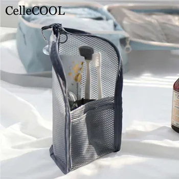 

pvc Folding Zipper Travel Makeup Brush Bag Portable Mesh Cosmetic Bag Travel Makeup Bag Toothbrush Washing Organizer