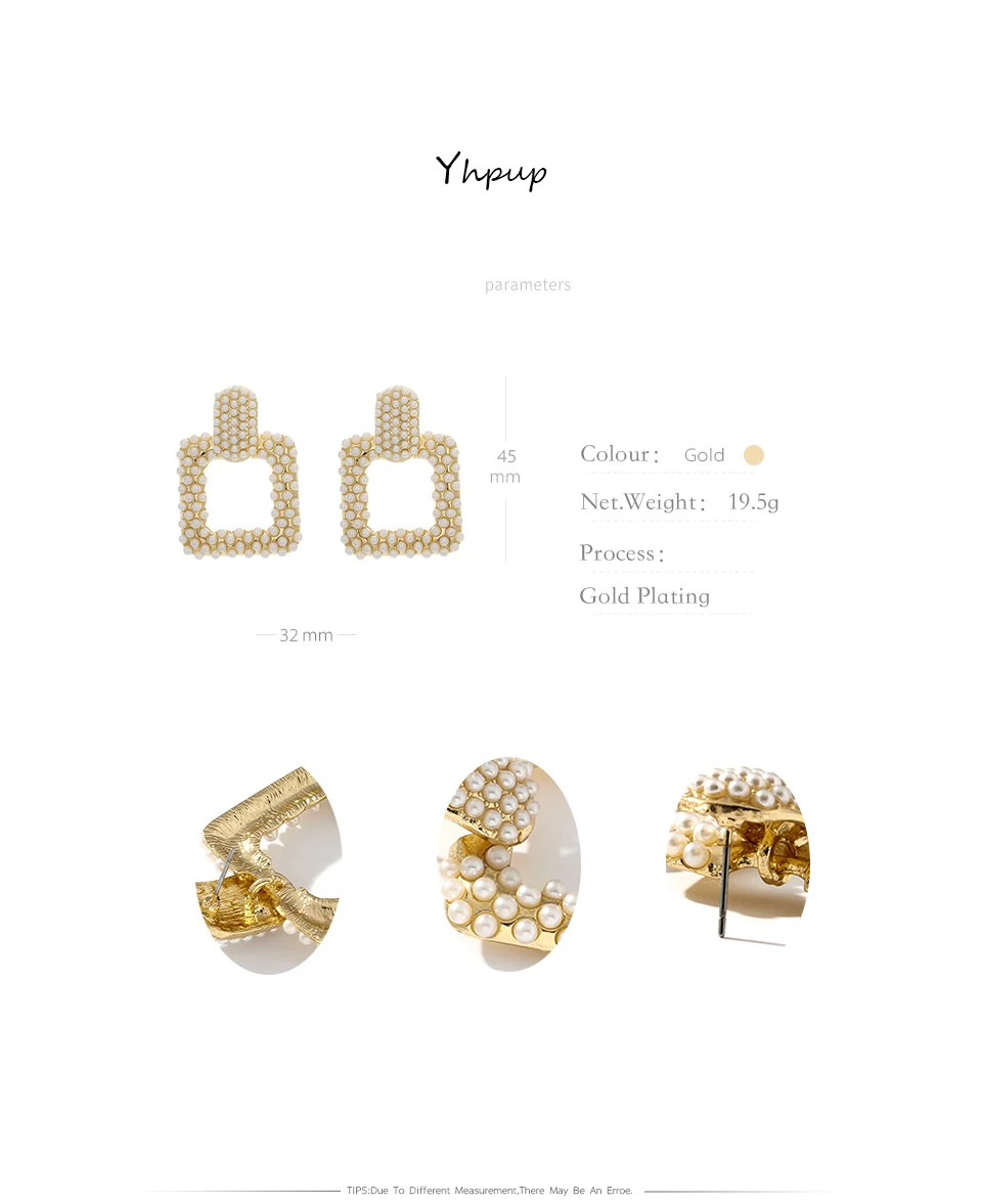Yhpup, элегантные висячие серьги с искусственным жемчугом, квадратные геометрические брендовые серьги ZA для невесты, женские вечерние ювелирные изделия, подарок Brincos