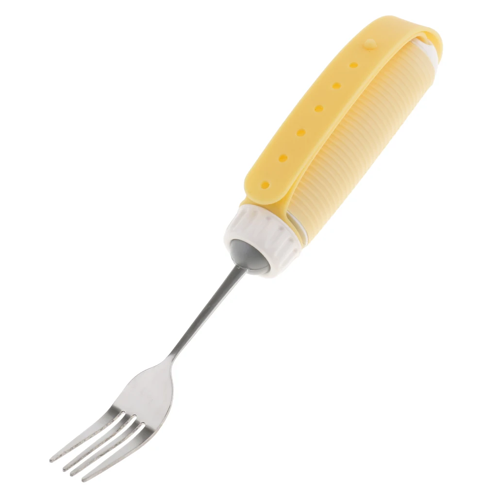 Arthritis Elderly Parkinson Adults Kids Utensil Eating Meal Fork - Steel & Silicone - Non Weighted Non Slip Design