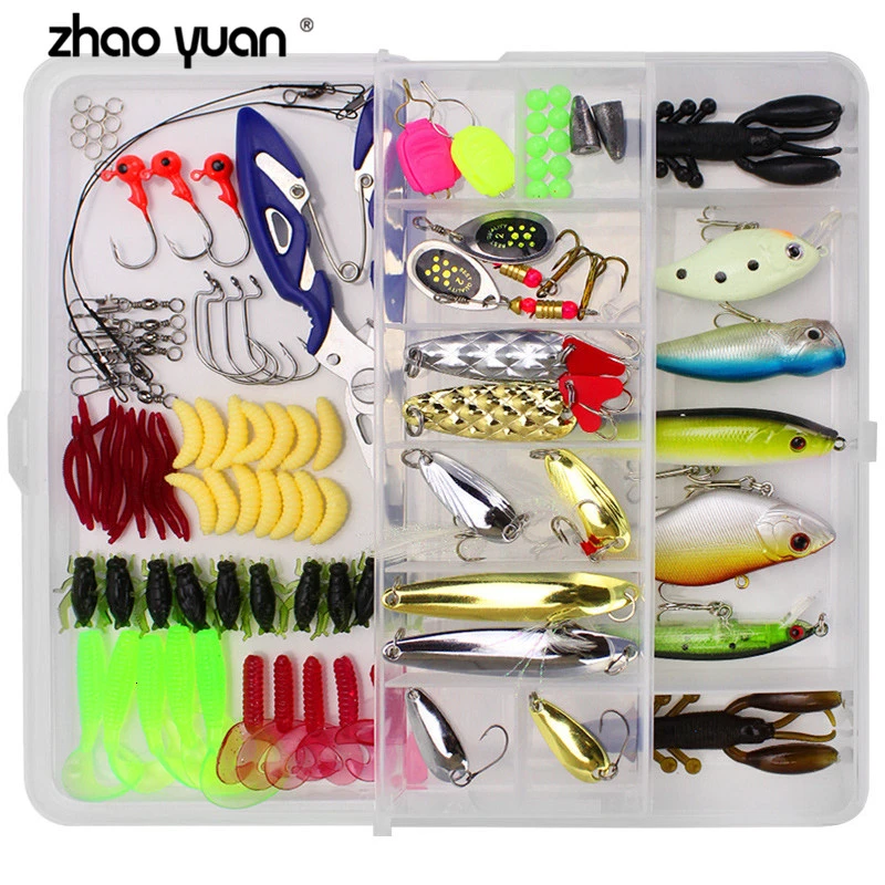 Fishing Lures Set Mixed Soft Bait Minnow Popper Fish Lure Box 101pcs Hard Lure Spinner Spoon Hook Isca Artificial Bait Kit Pesca