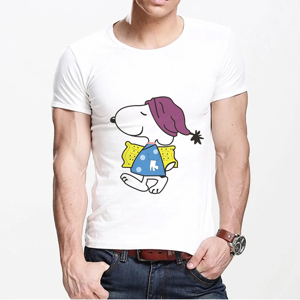 

2019New Snoopy Cartoon Men Funny T Shirts Print Summer Tops Short Sleeve Harajuku Shirt Male Clothes Boyfriend Gift
