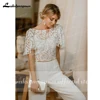 Sexy Two Pieces Pant Suit Wedding Dresses 2025 Lace Summer Jumpsuit Outfit Formal Bridal Party Gowns Open Back Customized 2