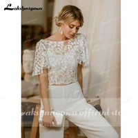 Sexy Two Pieces Pant Suit Wedding Dresses 2025 Lace Summer Jumpsuit Outfit Formal Bridal Party Gowns Open Back Customized 2
