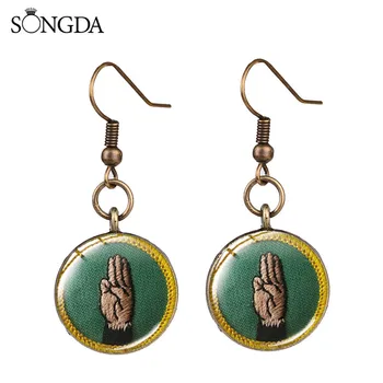 

Chic Girl Scouts Camping Achievement Hook Earrings Round Glass Cabochon Drop Earrings For Girls Gift Jewelry