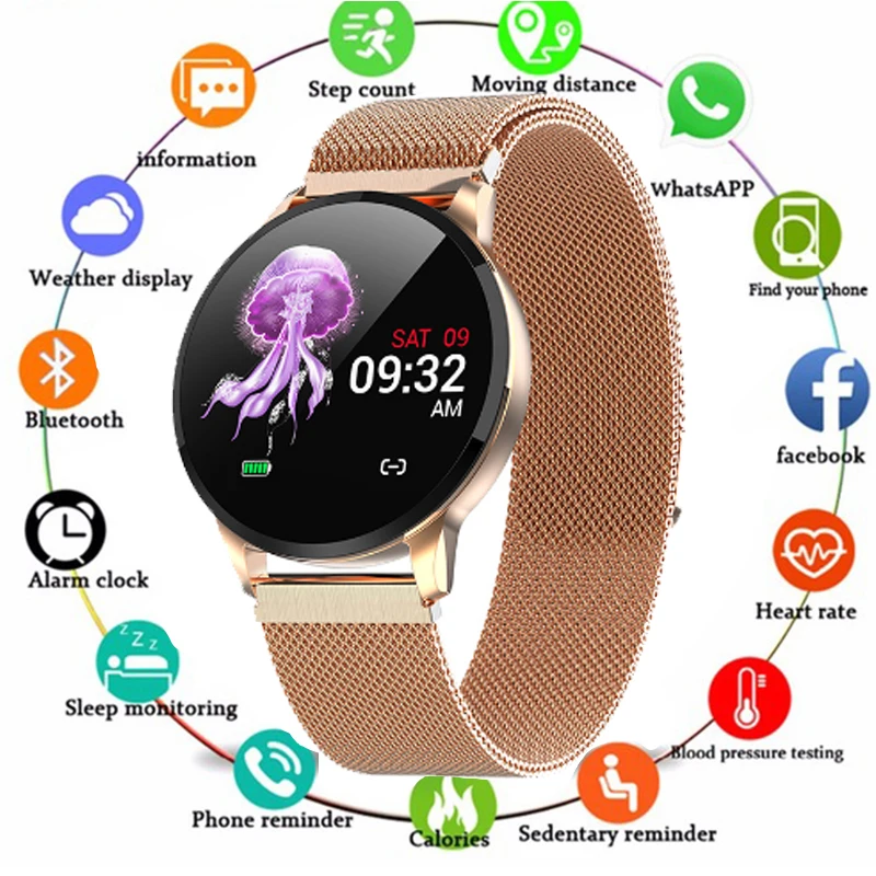 Новинка 2019 Смарт-часы для фитнеса женщин бега пульсометр Bluetooth шагомер сенсорный