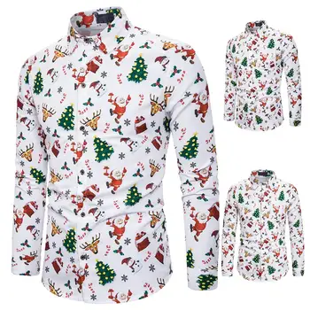 

Hot Christmas Theme long men shirt Spring Autumn Casual Shirts Long Sleeve Lapel Tops Clothing