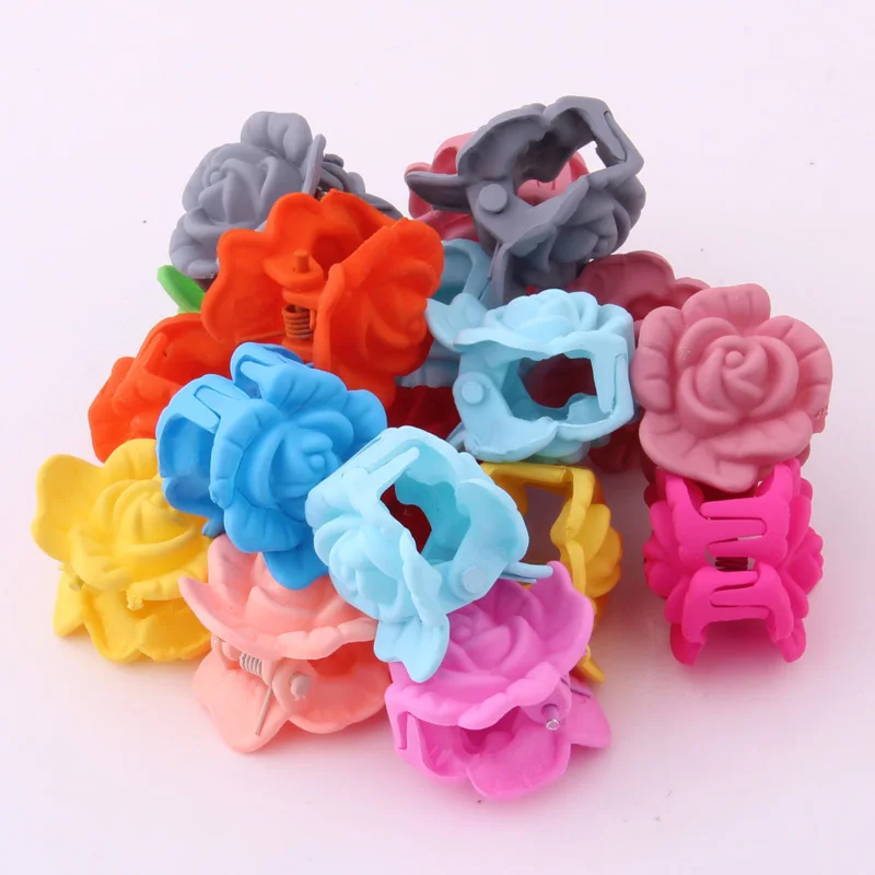 

Newest Fashion Mini Hair Claw For Children Rose Flower Shape Hair Claw Clips Solid Multicolors Hairpin For Girls Hair Ornaments