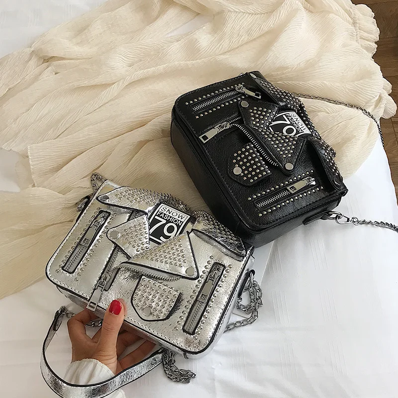 Beste Hocodo Hot Europese Merk Designer Vrouwen Kleding Schouder Messenger Klinknagel Jas Zakken Gepersonaliseerde Ketting Motorfiets Zakken Bolsas