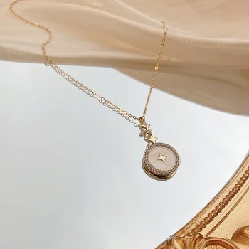 

White round titanium steel eight Star Necklace High grade exquisite simple clavicle chain net red neck chain