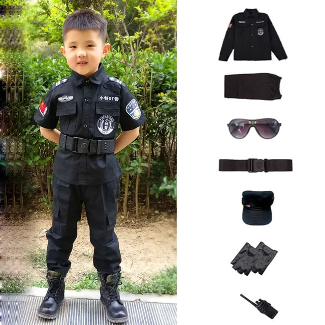 Disfraz de oficial de policía para niños, uniforme de policía para niños,  disfraces de Halloween para niños y niñas, disfraz de policía, kit de juego