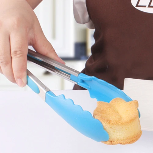 

Silicone Cooking Salad Stainless Steel Handle Serving BBQ Tongs Kitchen Utensil