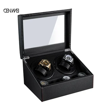 

Black Stripe Automatic Watch Winder Box PU Leather Watch Winding Box Collection Display Double Head Silent Motor Box Watchwinder